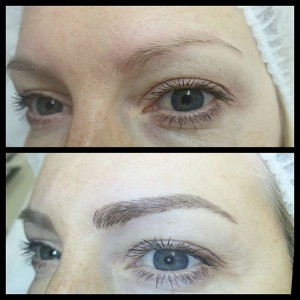 before and after showcasing a woman eyebrow transformation