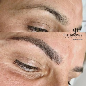 before and after microblading from sparse and uneven brows to perfectly shaped and defined eyebrows