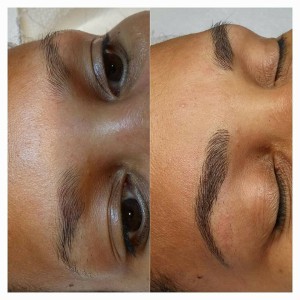 woman eyebrows looking beautiful after microblading