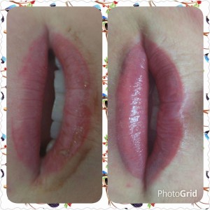 before and after image showing the transformation of lips with lipstick